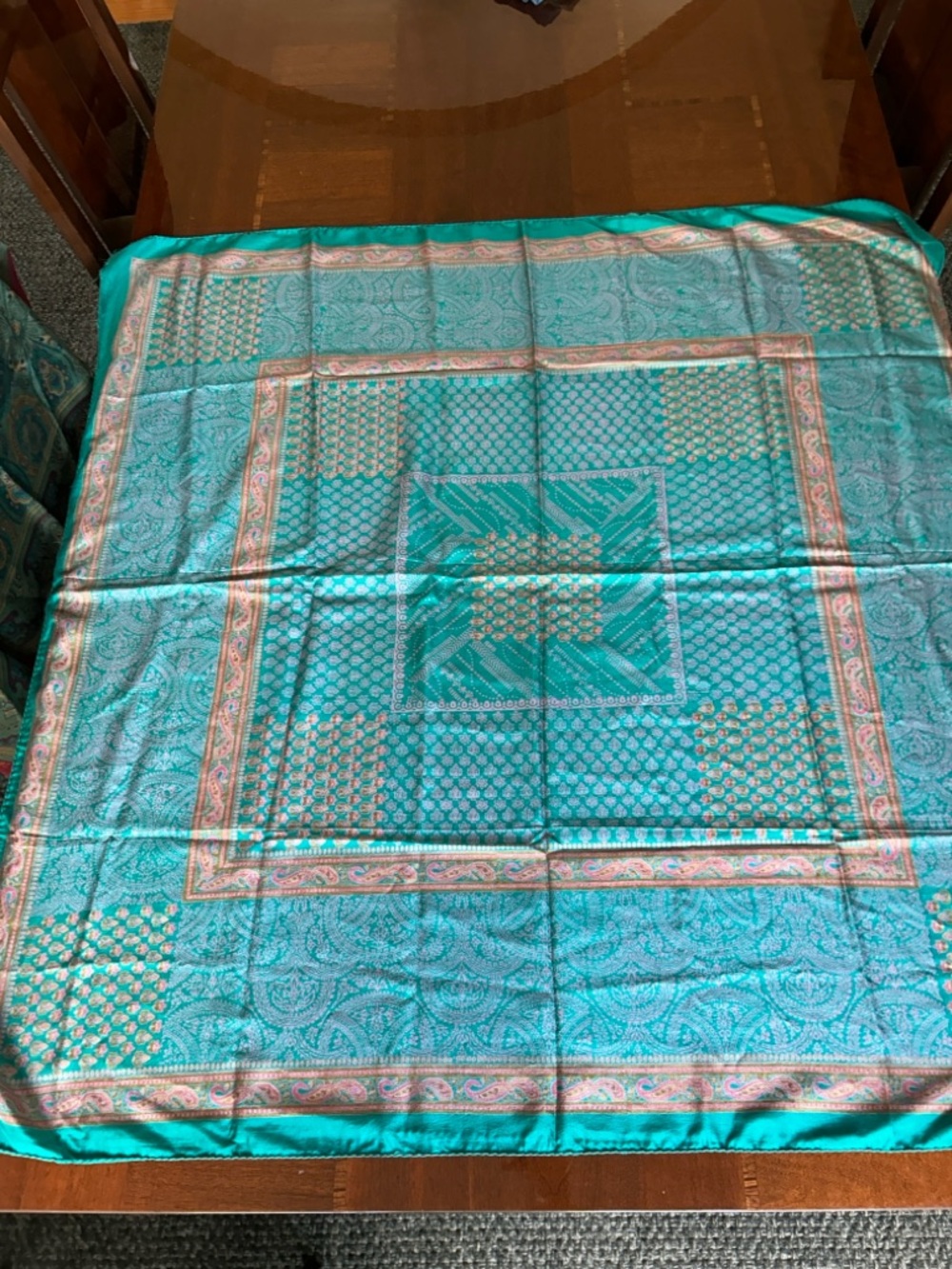 Teal Paisley Lightweight Women’s Scarf 44” x 44” - Picture 7 of 8